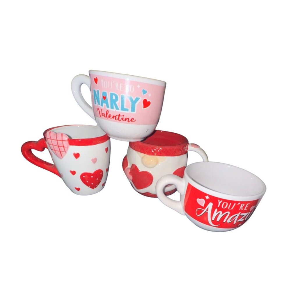 Set Of 4 Valentines Day Themed Ceramic Mugs